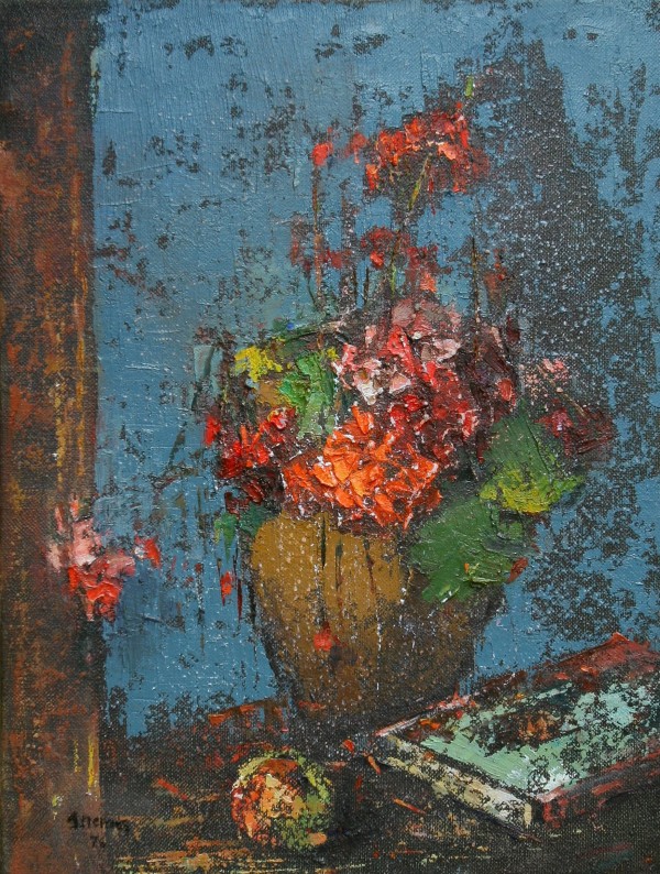 Vase full of red flowers by Nicolae Grigorescu